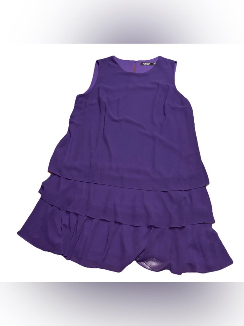 Lauren Ralph Lauren Size 16 Royal Purple Chiffon Mini Dress Ruffled Shift Layers